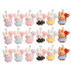 ZAW347 Zawieszki z żywicy króliczki królik bunny balonik serduszko 6szt mix
