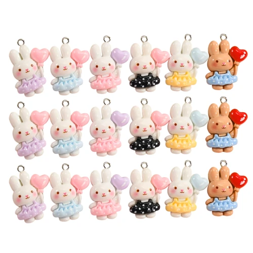 ZAW347 Zawieszki z żywicy króliczki królik bunny balonik serduszko 6szt mix