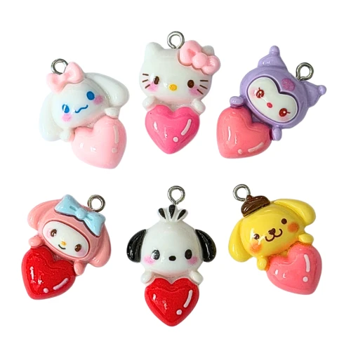 ZAW348 Zawieszki z żywicy Hello Kitty Melody Kuromi i inni 6szt mix