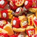 ZAW351 Zawieszki z akrylowej żywicy frytki popcorn pizza Hello Kitty 5szt mix