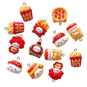 ZAW351 Zawieszki z akrylowej żywicy frytki popcorn pizza Hello Kitty 5szt mix