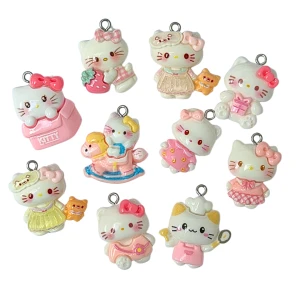 ZAW353 Zawieszki z akrylowej żywicy zwierzątka jellycat kotki Kitty i inne mix 5szt