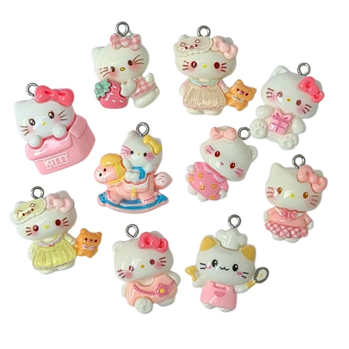 ZAW353 Zawieszki z akrylowej żywicy zwierzątka jellycat kotki Kitty i inne mix 5szt