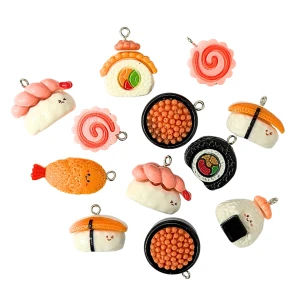 ZAW354 Zawieszki z akrylowej żywicy zwierzątka sushi ryba jedzenie mix 5szt