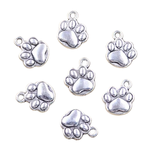 ZAW355 Zawieszki charm metalowe łapka łapa psia kota do bransoletek 5szt
