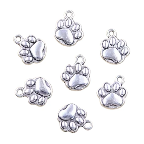 ZAW355 Zawieszki charm metalowe łapka łapa psia kota do bransoletek 5szt
