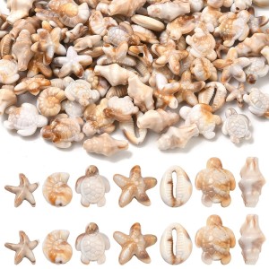 KOK229 Koraliki BOHO MORSKIE OCEAN rybka muszle rozgwiazda muszelka zestaw 14szt