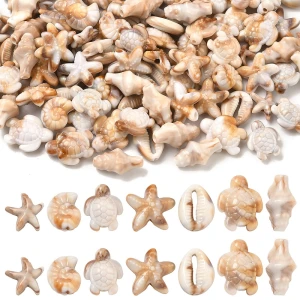 KOK229 Koraliki BOHO MORSKIE OCEAN rybka muszle rozgwiazda muszelka zestaw 14szt