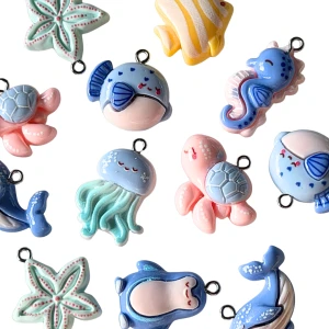 ZAW370 Zawieszki morskie żywica cute żółw rybka rozgwiazda miks 4szt