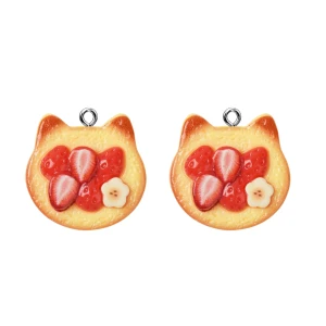 ZAW71 Zawieszki akrylowe z żywicy TOST KOTEK truskawki KAWAII 2szt
