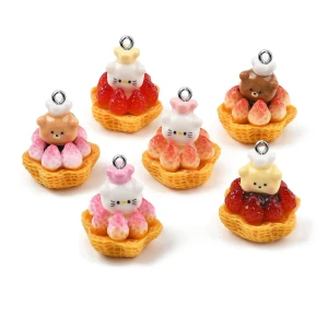ZAW379 Zawieszki z żywicy duże ciastko tarta miś kitty truskawki 3d 3szt mix
