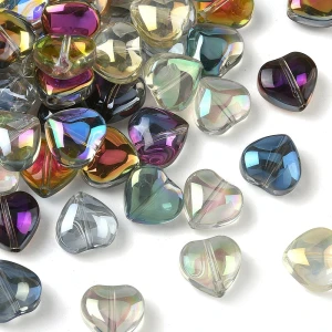 KSZ119 Koraliki szklane serduszka serce 10mm opalizują 10szt mix