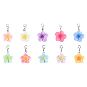 ZAW389 Zawieszki PLUMERIA hibiskus kwiat zestaw 10szt mini breloki karabinek
