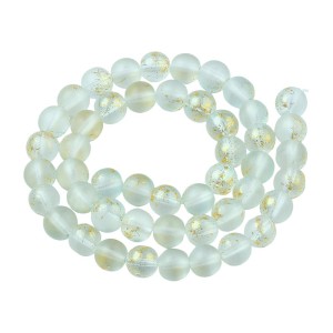 KSZ125 Koraliki kule kulki szklane szronione zielone złoty brokat 8mm 20szt