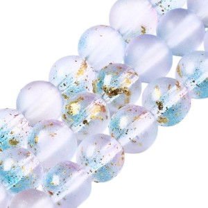 KSZ127 Koraliki kule kulki szklane szronione fioletowe niebieskie ombre złoty brokat 8mm 20szt