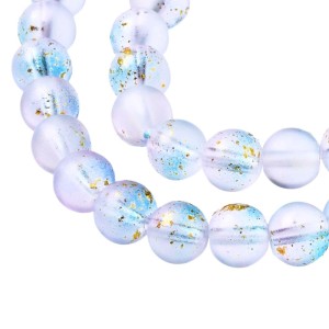 KSZ127 Koraliki kule kulki szklane szronione fioletowe niebieskie ombre złoty brokat 8mm 20szt