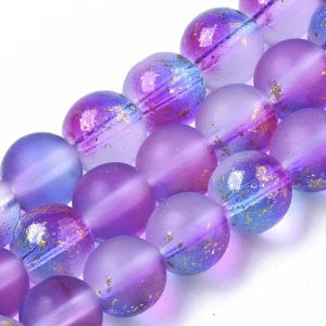 KSZ128 Koraliki kule kulki szklane szronione ombre złoty brokat 8mm 20szt