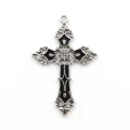 Zawieszka metalowa duża krzyż czarna emalia stare srebro goth alt
