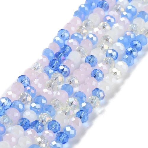 Koraliki szklane fasetowane okrągłe NIEBIESKIE róż ombre 6mm MIX