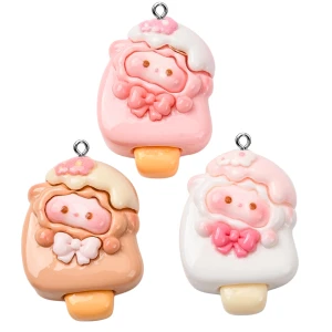 ZAW398 Zawieszki z żywicy kotek kitty lody z polewą kokardka 3szt mix