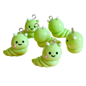 ZAW410 Zawieszki żywica jelly cat gąsienica zielona robak figurka cute 1szt