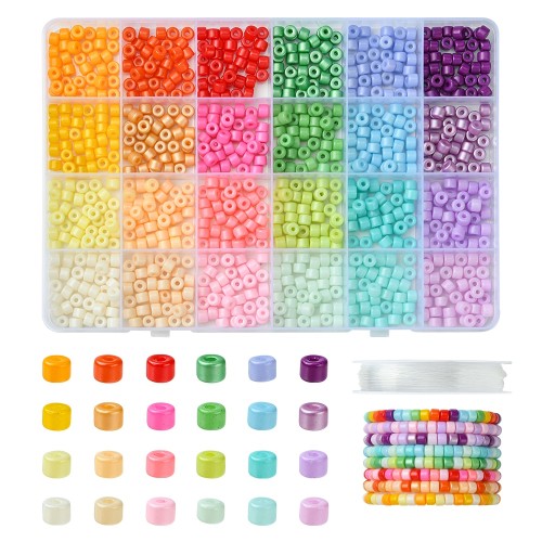 Zestaw koralików szklanych walce krążki seeds pastelowe RAINBOW 4x5.5mm 168g