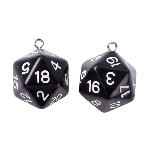 Zawieszka żywica kostka kość D20 do gry RPG DND czarna 27mm 1szt
