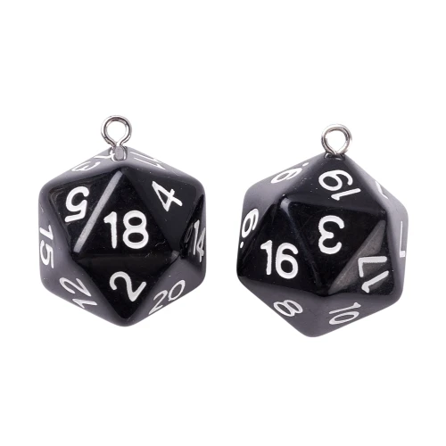 Zawieszka żywica kostka kość D20 do gry RPG DND czarna 27mm 1szt