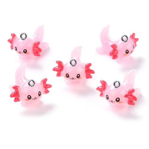 ZAW424 Zawieszki z żywicy aksolotl axolotl różowe cute kawaii 2szt mix