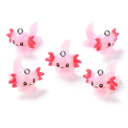 ZAW424 Zawieszki z żywicy aksolotl axolotl różowe cute kawaii 2szt mix