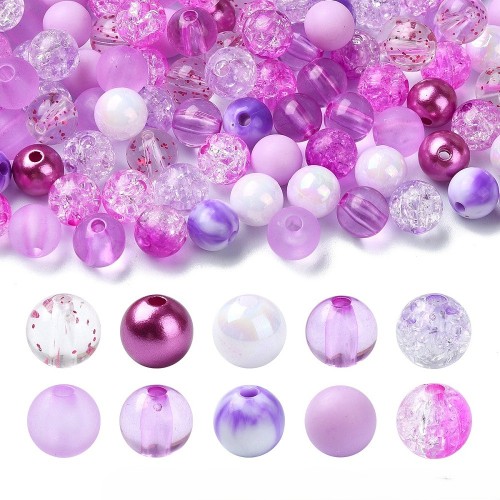 Koraliki kulki kule crackle perły mix fioletowe 8mm bransoletki 30szt