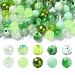 KOK266 Koraliki kulki kule crackle perły mix zielone 8mm bransoletki 30szt