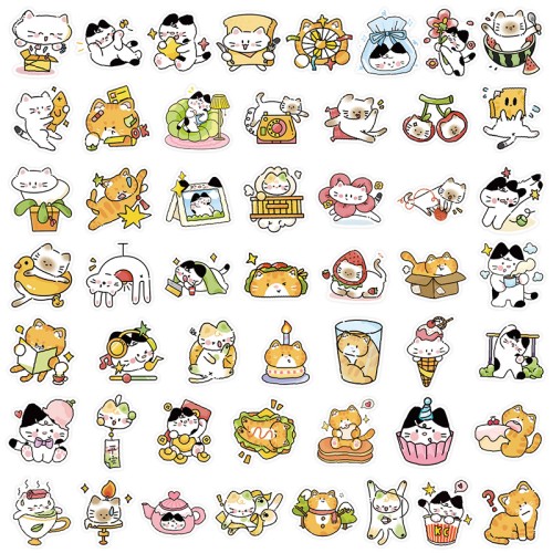 Naklejki STICKER BOMB WLEPY wlepki ŚMIESZNE KOTY rysunkowe KOT 50szt