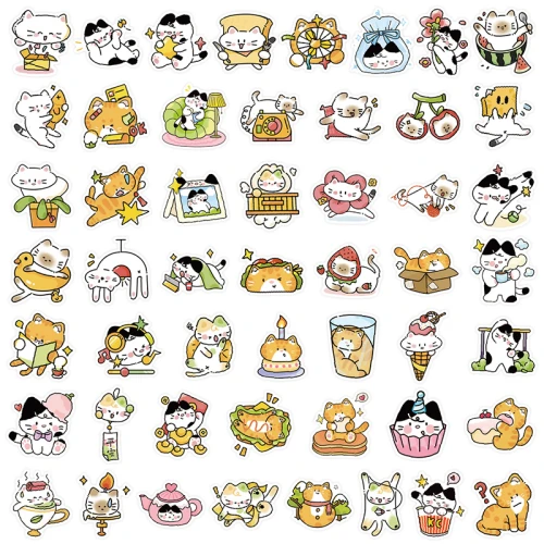 Naklejki STICKER BOMB WLEPY wlepki ŚMIESZNE KOTY rysunkowe KOT 50szt