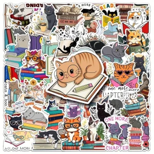 W7 Naklejki STICKER BOMB WLEPY wlepki BOOKS koty kotek na laptop 50 sztuk