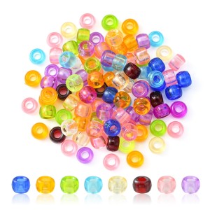 KOP172 Koraliki kandi oponki akryl 9mm pony bead przezroczyste 100szt miks
