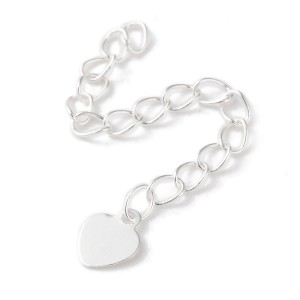 LAN10 łańcuszek łańcuszki przedłużka 54mm serce 5szt posrebrzane