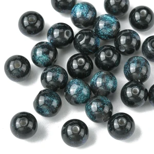 GAL12 Koraliki Galaxy mieniące gwiezdny pył OPALIZUJĄCE czarne szmaragdowe 8mm 10szt