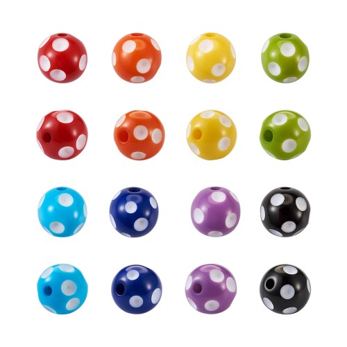 Koraliki z żywicy kulki kule polka dot z kropkami 14mm 8szt zestaw