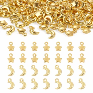 ZAW430 Zawieszki charm metalowe GWIAZDKA gwiazdki i KSIĘŻYC do bransoletek zestaw złote 10szt