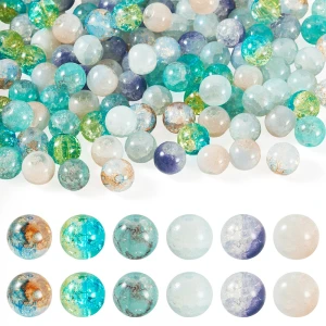 CRA8 Koraliki crackle pękane kule 10mm kulki szklane miks ombre kolorów 10szt