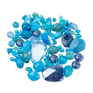 KOK279 Koraliki akrylowe MIX fantazyjnych kształtów wzorów BOHO whimsical turkusowe teal 20g