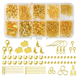 ZE27 Zestaw półfabrykatów bigle igły karabinki do biżuterii 717 elementów złoty kolor