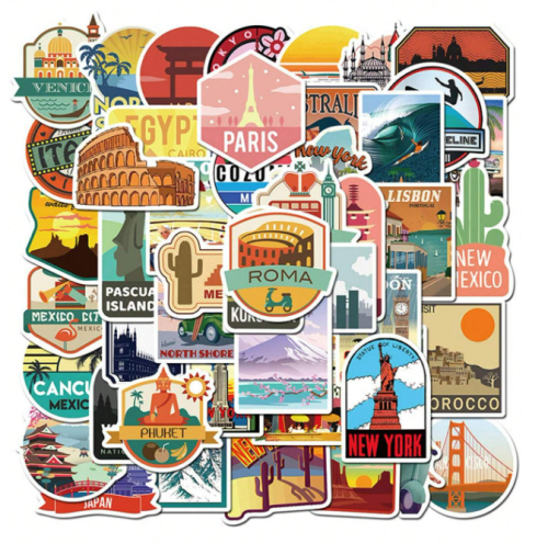Naklejki STICKER BOMB WLEPY wlepki motywacyjne PODRÓŻE laptop 50sztuk