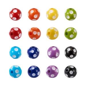 KOK271 Koraliki z żywicy kulki kule polka dot z kropkami 14mm 8szt zestaw