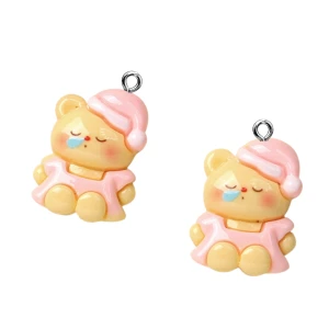 ZAW434 Zawieszki żywica jelly cat misiu miś różowa piżamka kawaii cute 2szt