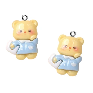 ZAW435 Zawieszki żywica jelly cat misiu miś niebieska piżamka kawaii cute 2szt