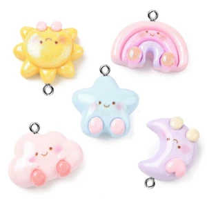 ZAW436 Zawieszki z żywicy chmurka gwiazdka księżyc słońce tęcza jelly cat 5szt 