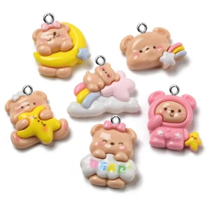 ZAW438 Zawieszki z żywicy miś misie tęcza chmurka księżyc jelly cat 5szt