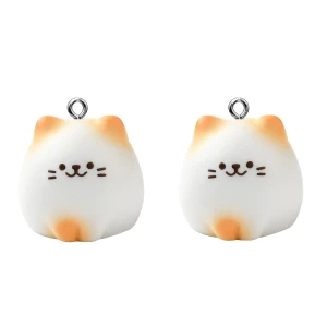 ZAW442 Zawieszki żywica jelly cat chiński biały rudy kotek kawaii cute 2szt